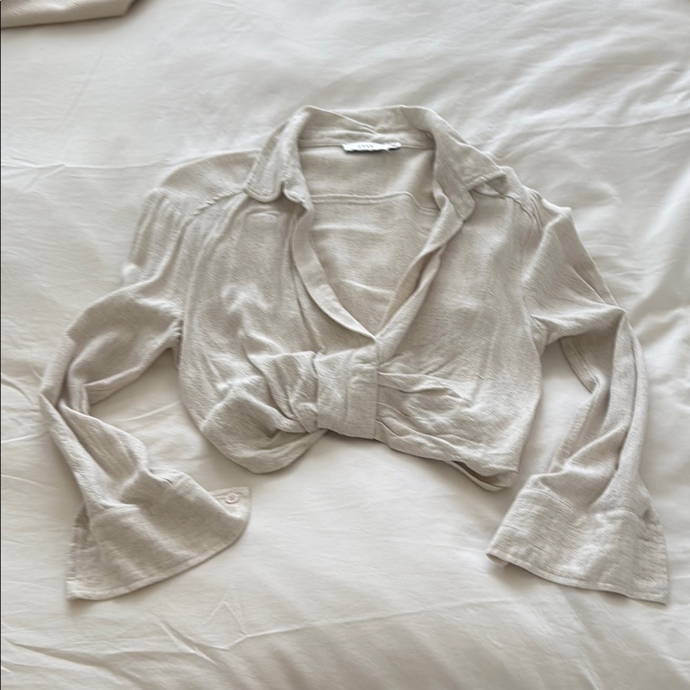 Lush Cream Button Down Crop Top with Notched Collar